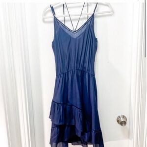New Karina Grimaldi Dress M Navy Blue Ruffle Sleeveless